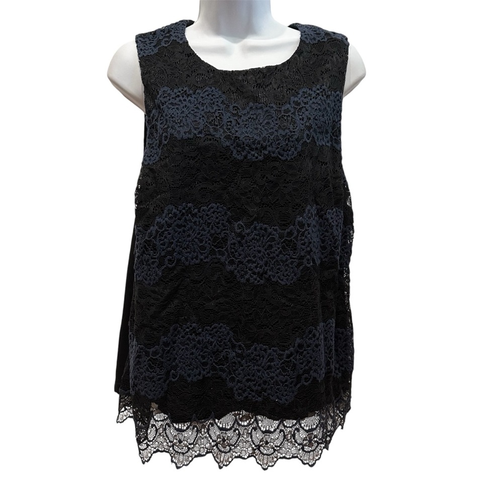 Ann Taylor LOFT Sheer Crochet Black & Blue Pullover Sleeveless Blouse